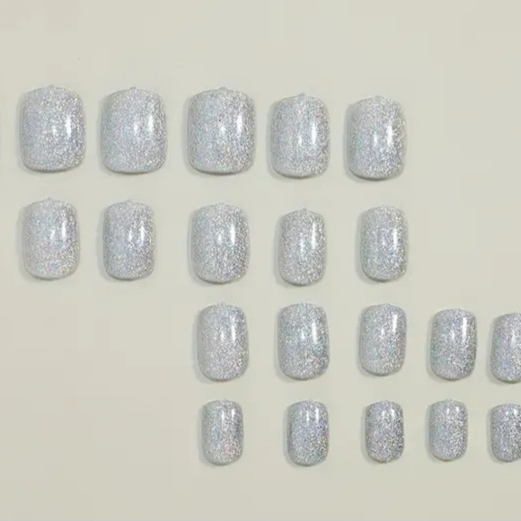 Glittery Silver Solid Press On Nails 24 ct. - Picture 3 of 6